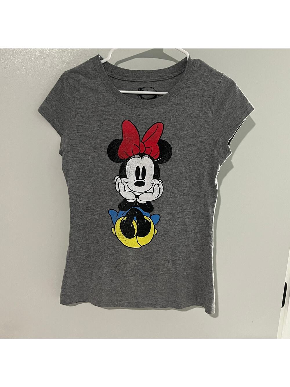 Disney Minnie Mouse Graphic T Shirt Gray Short Sleeve Women's Size Small